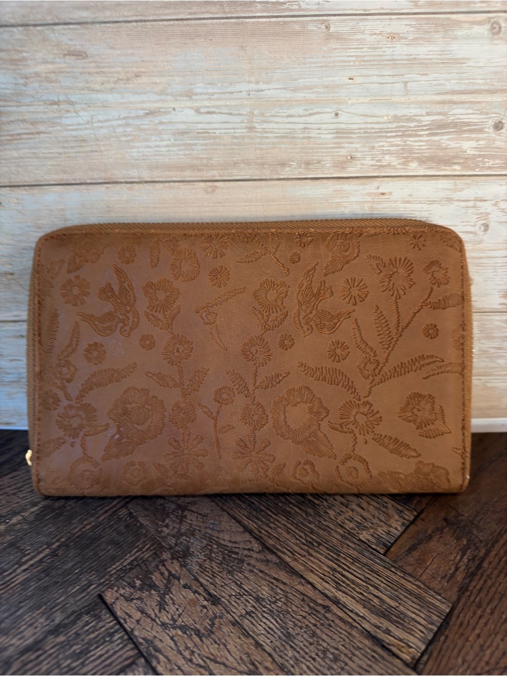 Typo Floral Embossed Zip-Around Wallet | Brown | Excellent Condition